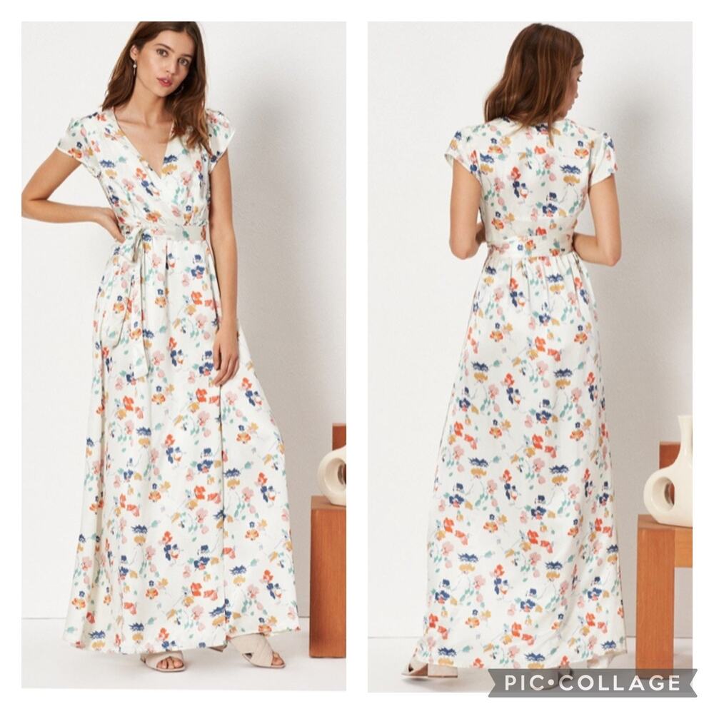 Tularosa Sid Wrap Dress Floral Satin Maxi Length Size Medium